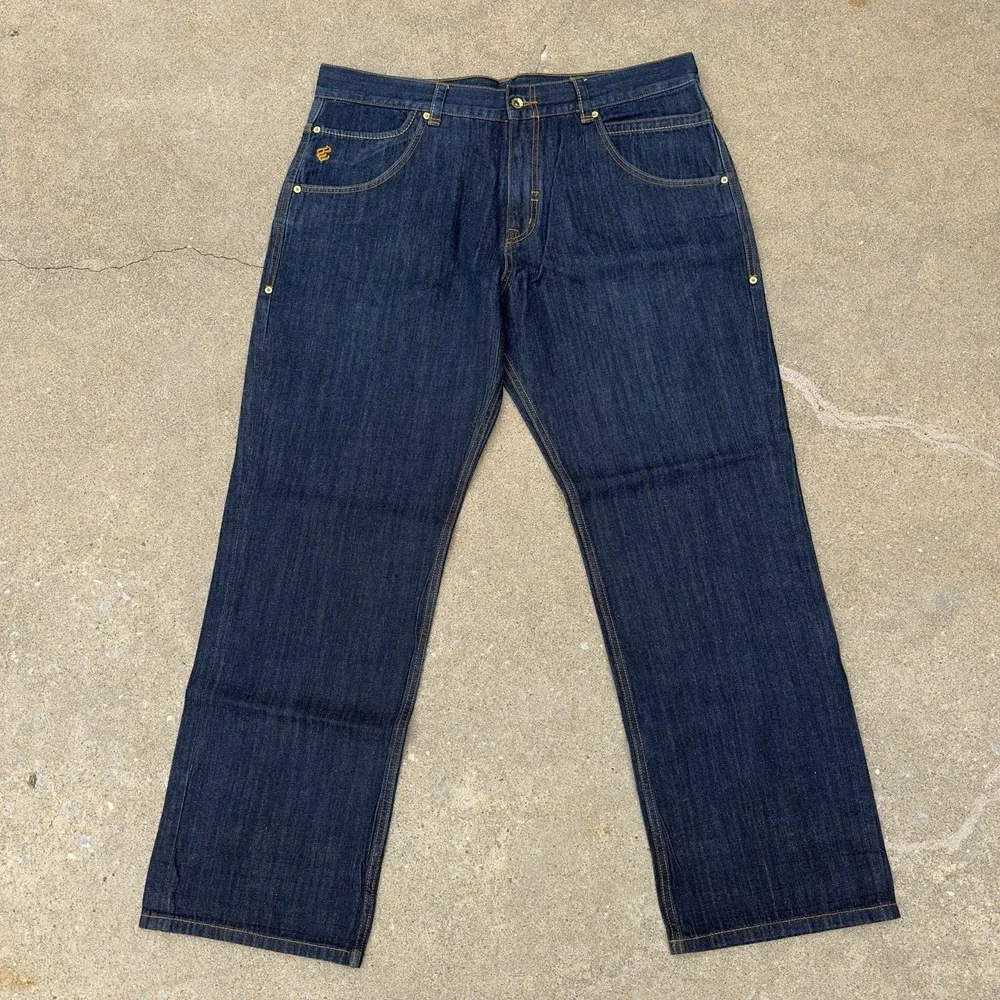 VTG Rocawear Baggy Blue Denim Jeans Men's 42x33 Wide Leg Loose Fit Hip Hop Y2K‎